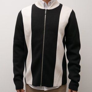 KENETH COLE BLACK AND WHITE ZIP UP KNITT LARGE